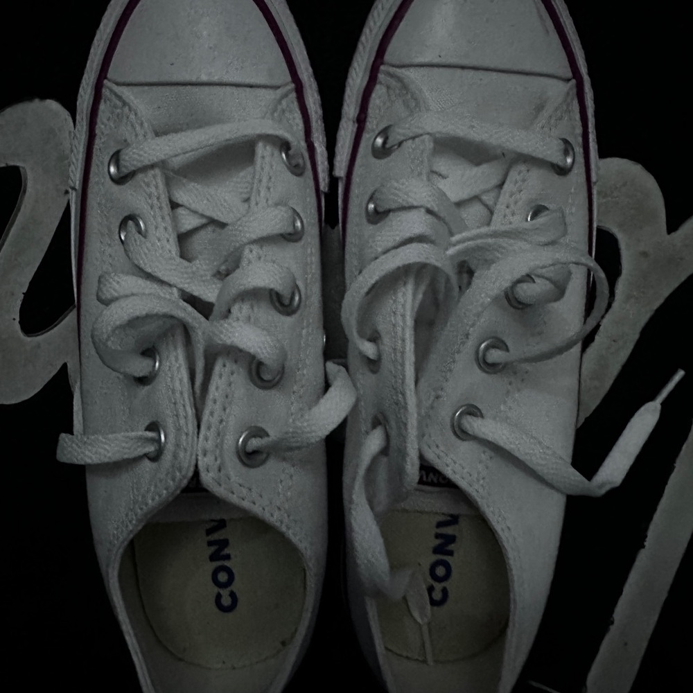 Converse White Sneakers with Purple Accents